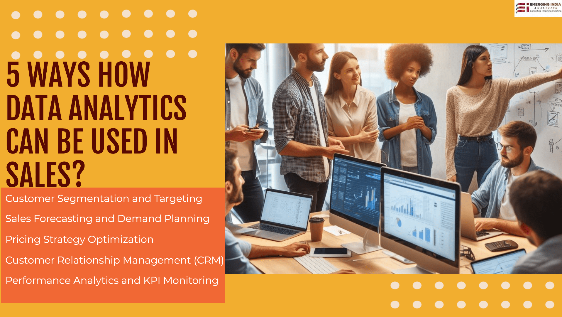 A hypothetical illustration showing team discussing How Data Analytics Can Be Used In Sales