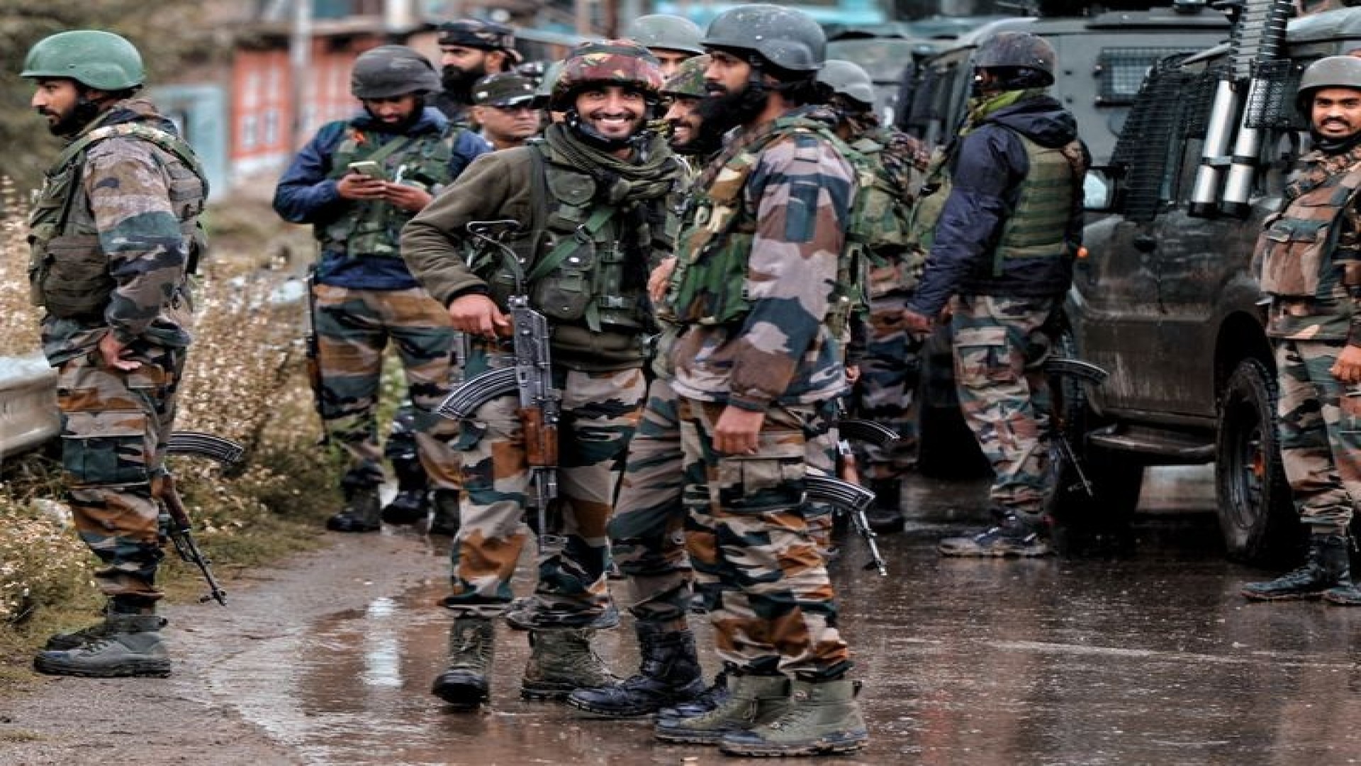 Image of a 52 Rashtriya Rifles, Indian army - standing tall after a successful military operation in Jammu & Kashmir India.